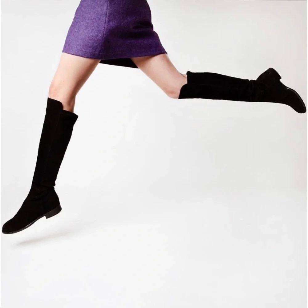 Ann Mashburn Suede Knee-High Pull on Boots in Black